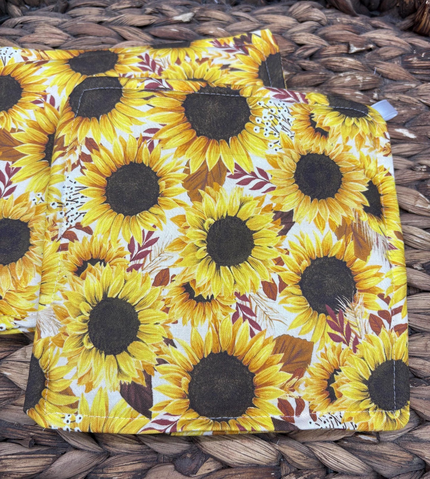 Handmade Sunflower Kitchen Potholder Set: Fall Decor