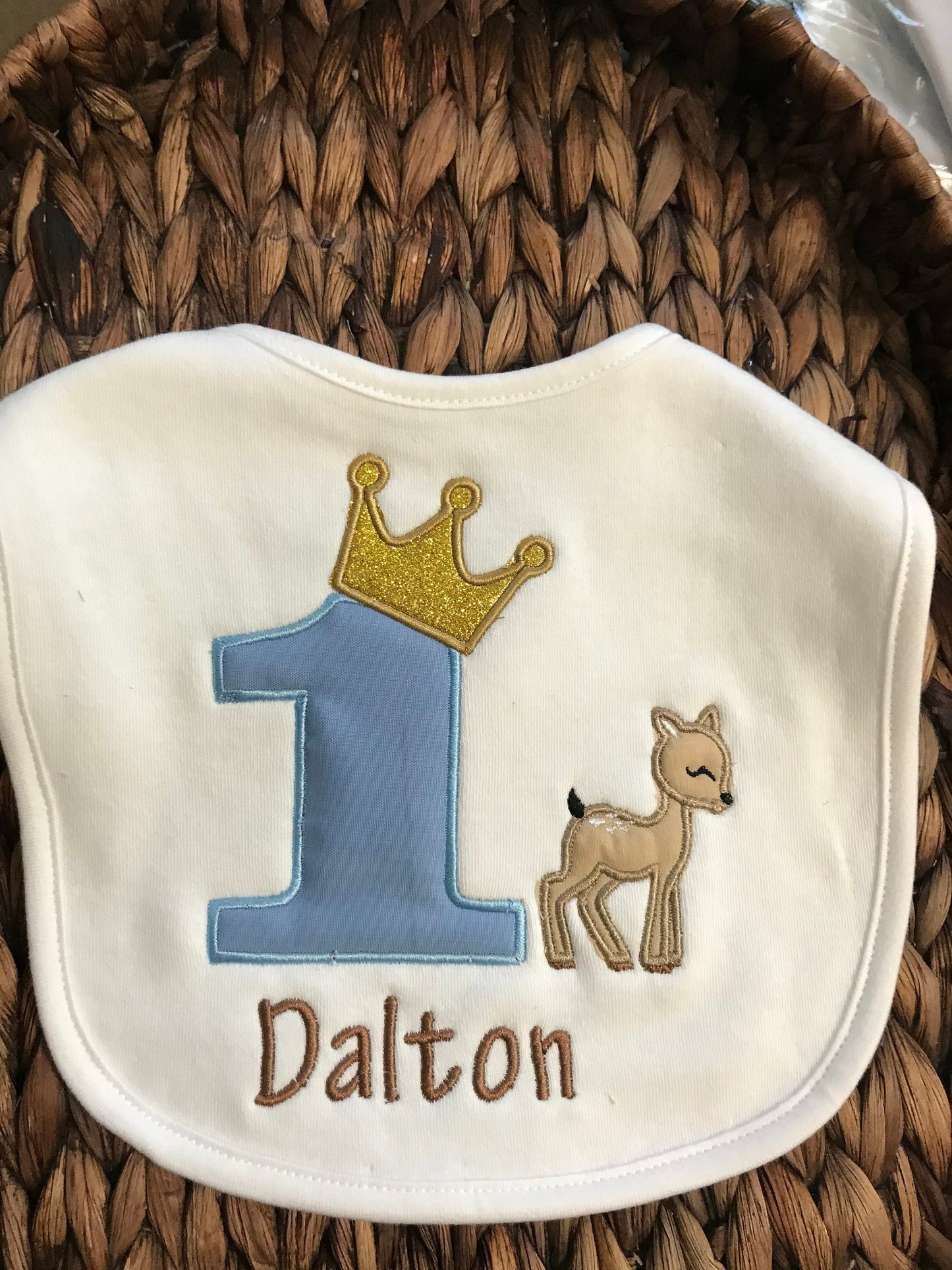 Woodland Deer First Birthday Personalized Bib for Baby