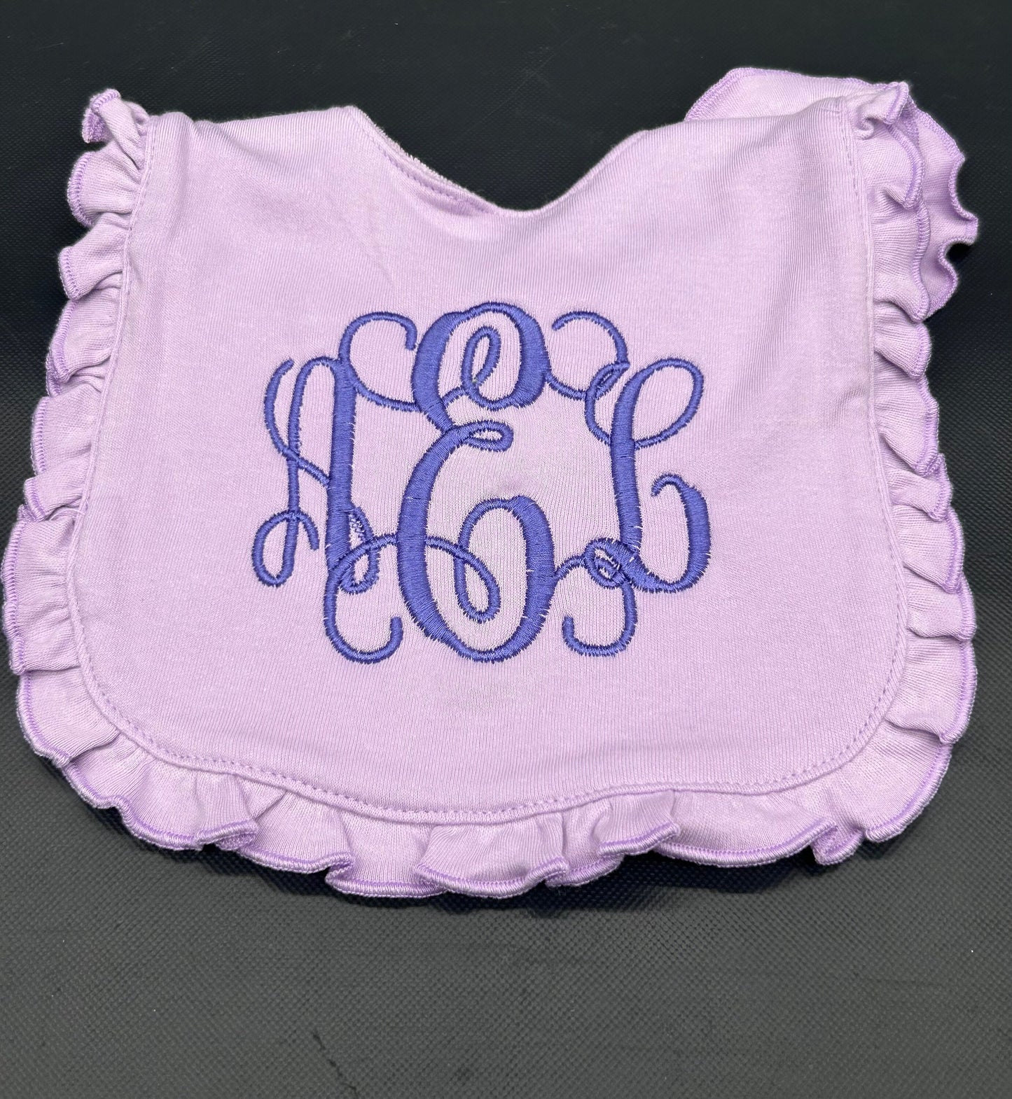 Personalized Purple Ruffle Baby Bib: Embroidered Monogram