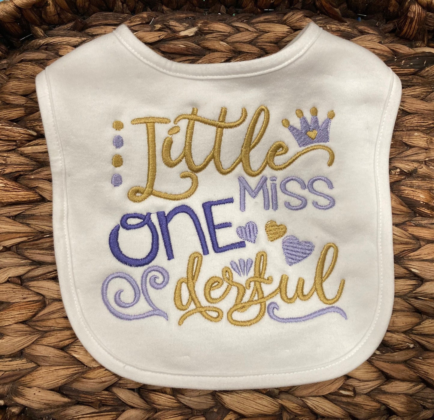 Little Miss Onederful Bib: Embroidered First Birthday Smash Cake Bib