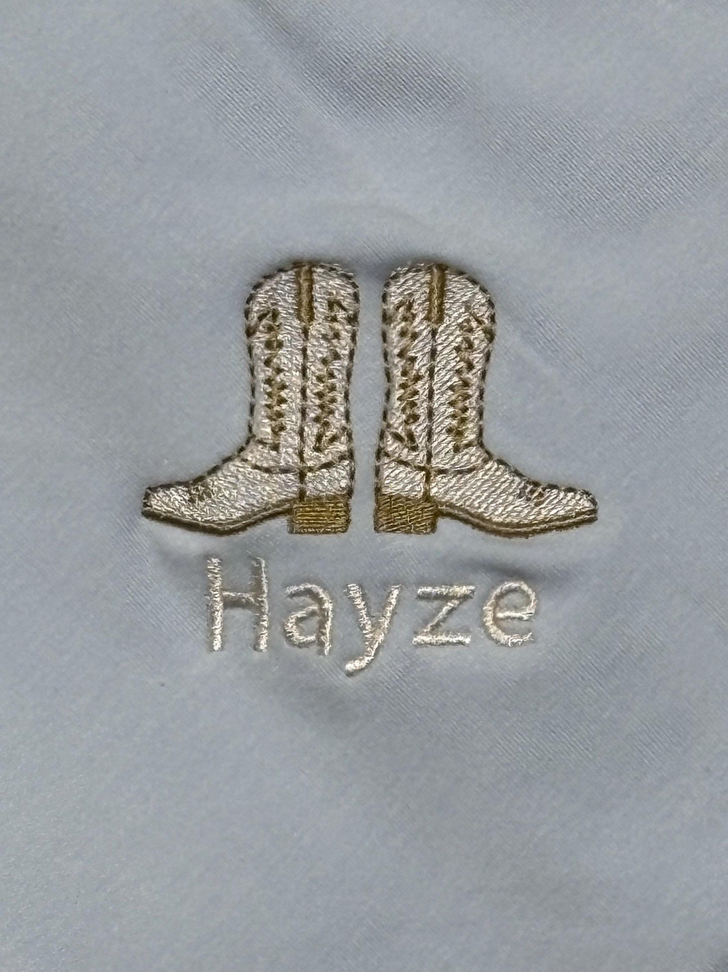 Cowboy Theme Monogram Blue Baby Blanket with Boot Design