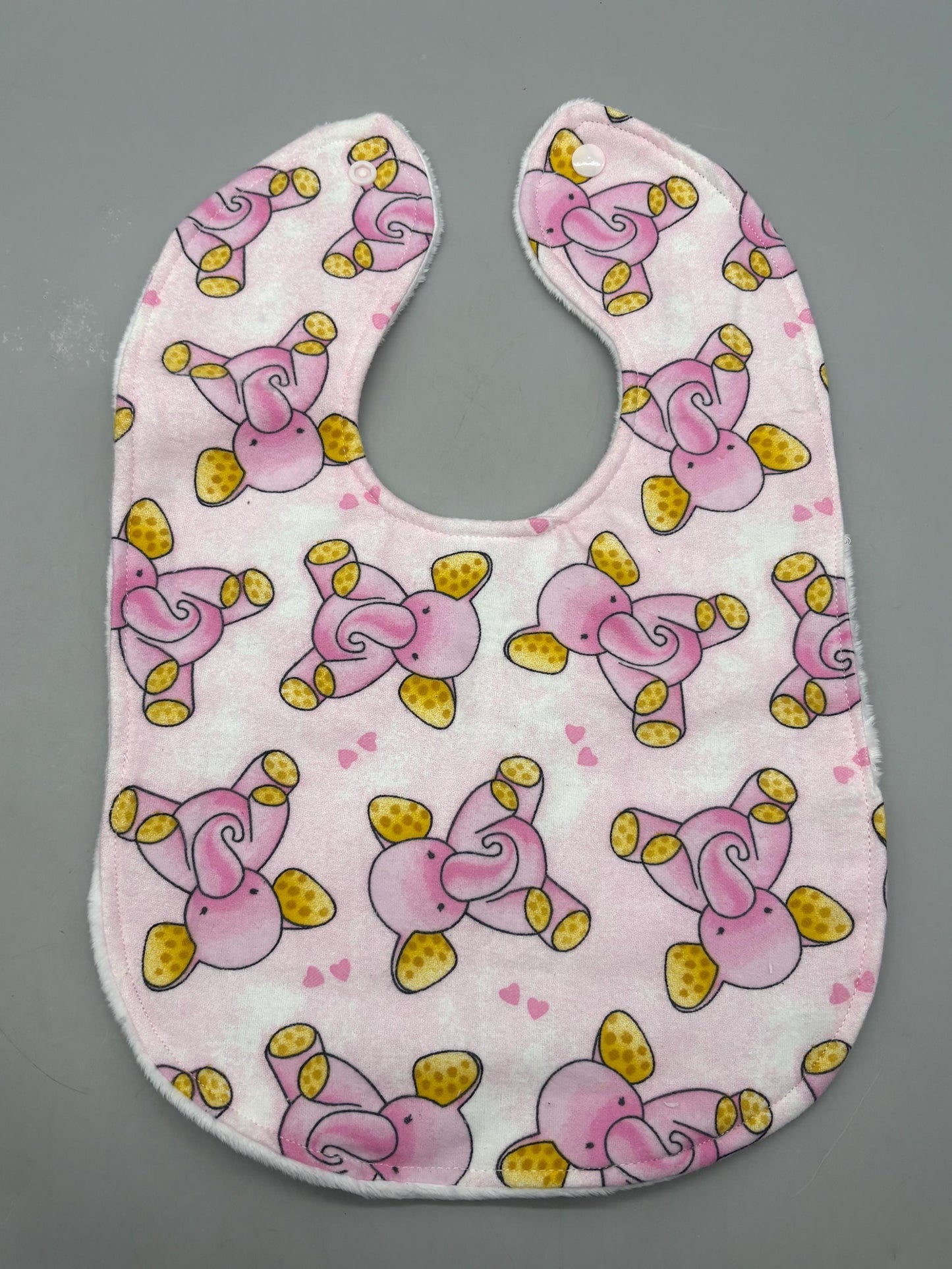 Elephant Baby Girl Bib: Flannel & Minky, Personalized Bib