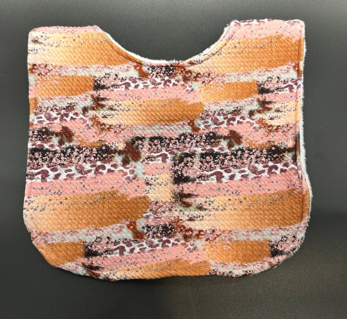 Animal Print Baby Bib: Pink Peach Coral Knit, Minky Back