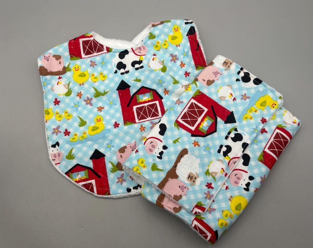 Farm Bib and Burp Set for Baby Boy or Girl
