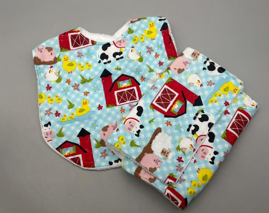 Farm Bib and Burp Set for Baby Boy or Girl